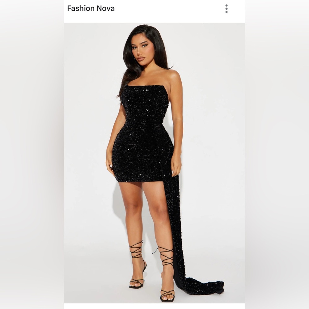Fashion Nova Black Asymmetrical Sequin Dress